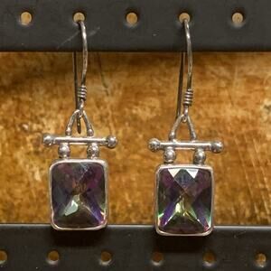 Sajen Earrings Sterling Silver & Faceted Mystic Topaz Dangle Drop Vintage